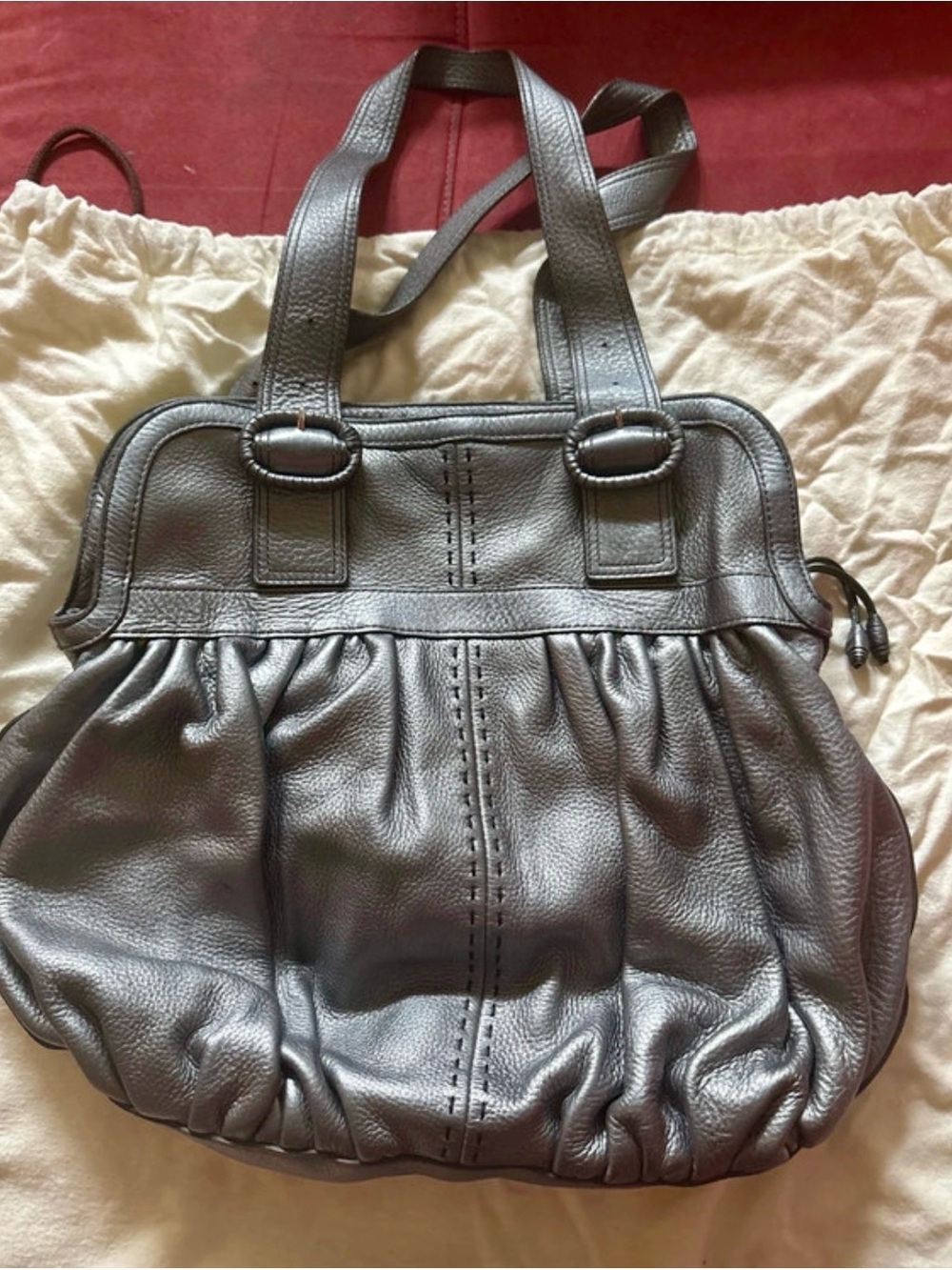 Cole Haan Metallic Silver Gathered Leather Shoulder Bag